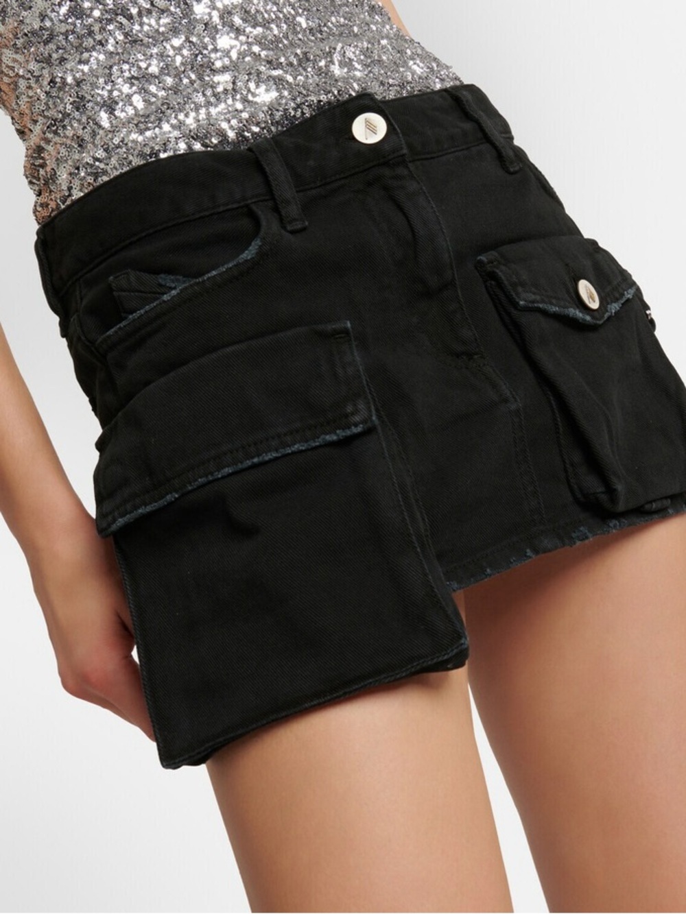 The Attico Fay Denim Mini Skirt Cargo Pockets Black 28 EUC